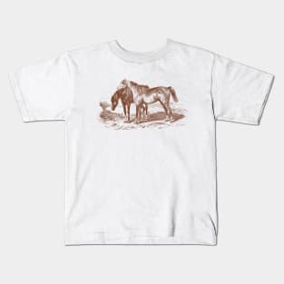 Brown Horses Retro Vintage Illustration Kids T-Shirt